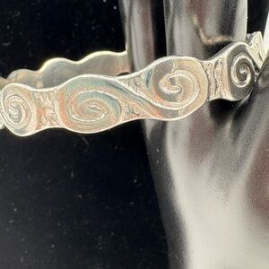 Silver Tone Round Scroll Design Bangle Bracelet